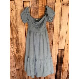 Abercrombie & Fitch Dress Smocked Off Shoulder Blue Cottagecore Small Petite